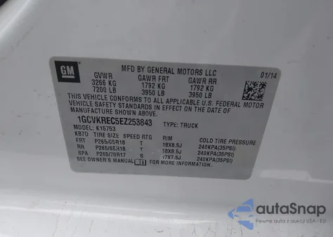 2014 Chevrolet Silverado 1500 1Lt из США, поврежденный, VIN 1GCVKREC5EZ253843